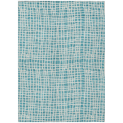 Tapis extérieur lavable rayé bleu sarcelle et ivoire 10 pi x 14 pi