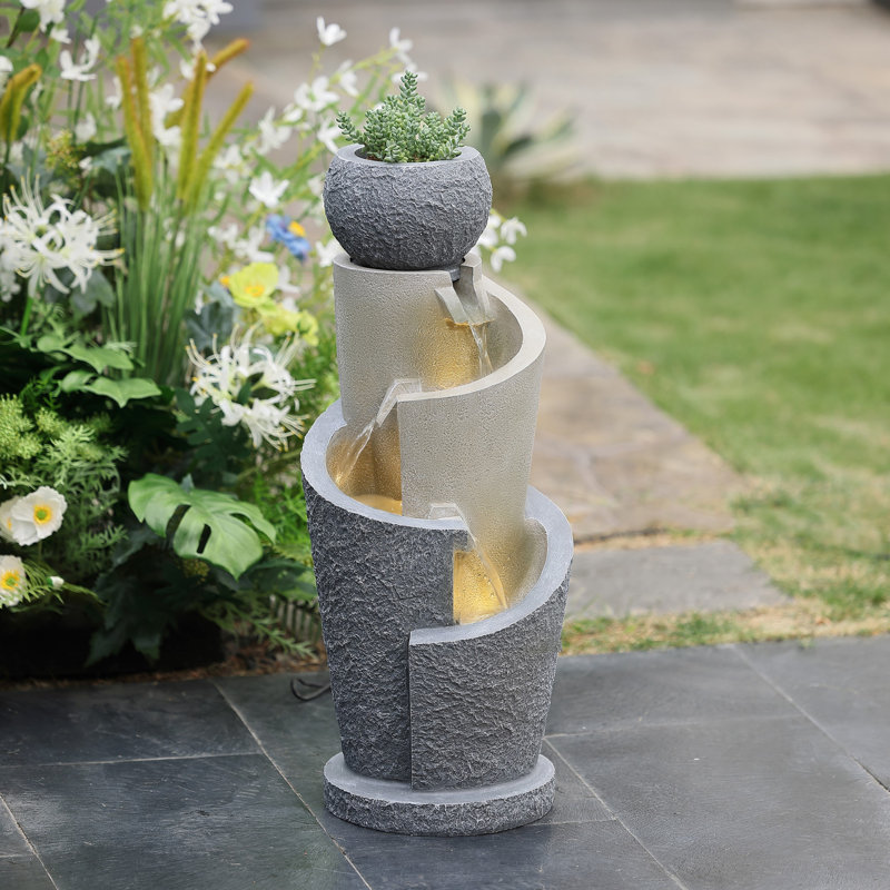 Fontaine d'extérieur à spirale en résine 26,6 po avec lumières DEL Radstock