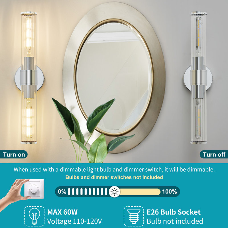 Luminaires de salle de bain à intensité variable pour salle de bain à 2 lumières Almetta, Filetage de la vis, Chrome