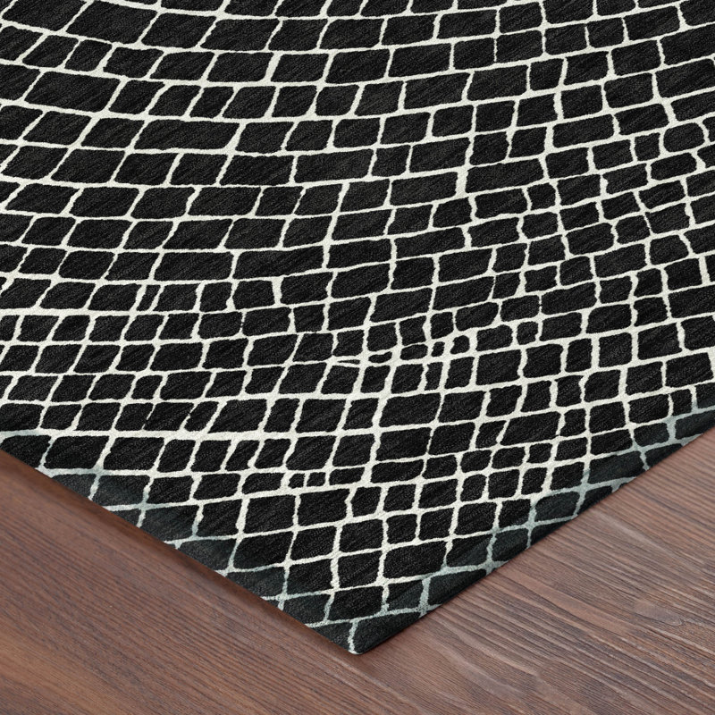 Machine Washable Indoor/Outdoor Chantille ACN2455 Geometric Rug, 3' x 5', Black