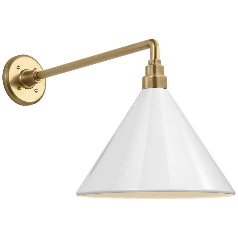 Thomas O'Brien 1 - Light Outdoor Barn Light, Hand-Rubbed Antique Brass, 14.5" H x 12.5" W x 23.5" D, White