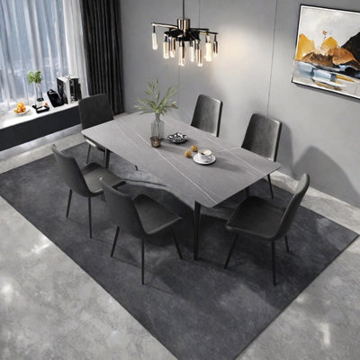Gray Rectangular Rock Slab Dining Table