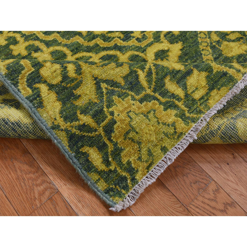 Tapis de couloir vert en laine noué à la main 4 pi 1 po x 11 pi 8 po 648CAF3CD53947EDAF5B6C2DB6F6D03E