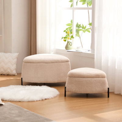29.9"Wide 2 - Piece Upholstered Storage Ottoman Set Footrest Shoe Changing Stool with Metal Legs,Faux Fur Foot Stool Coffee Side Table With Reversible Lid for Living Room Bedroom Entryway. Light Camel