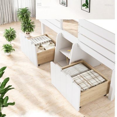 Lit mezzanine avec rangement, lit simple en bois aggloméré pour chambre d'enfant