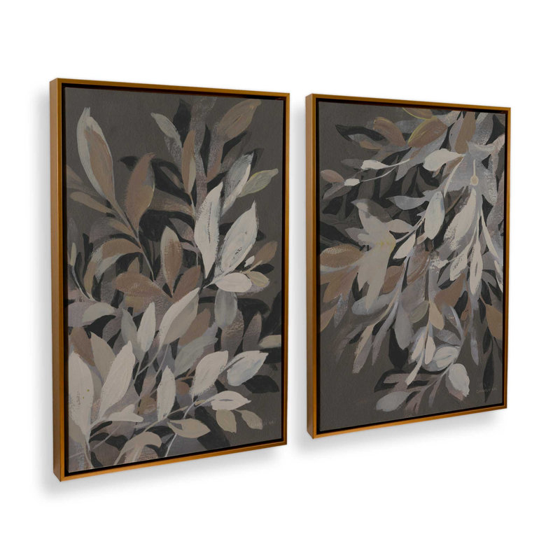 «Midnight Petal Dance», ensemble de 2 impressions sur toile, Or poli, Impression encadrée sans passe-partout