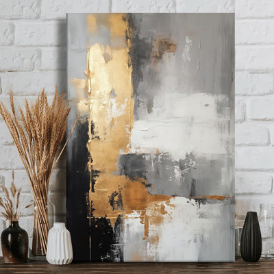 Or et gris, coups audacieux, impression sur toile tendue - H 36 po x l 24 po