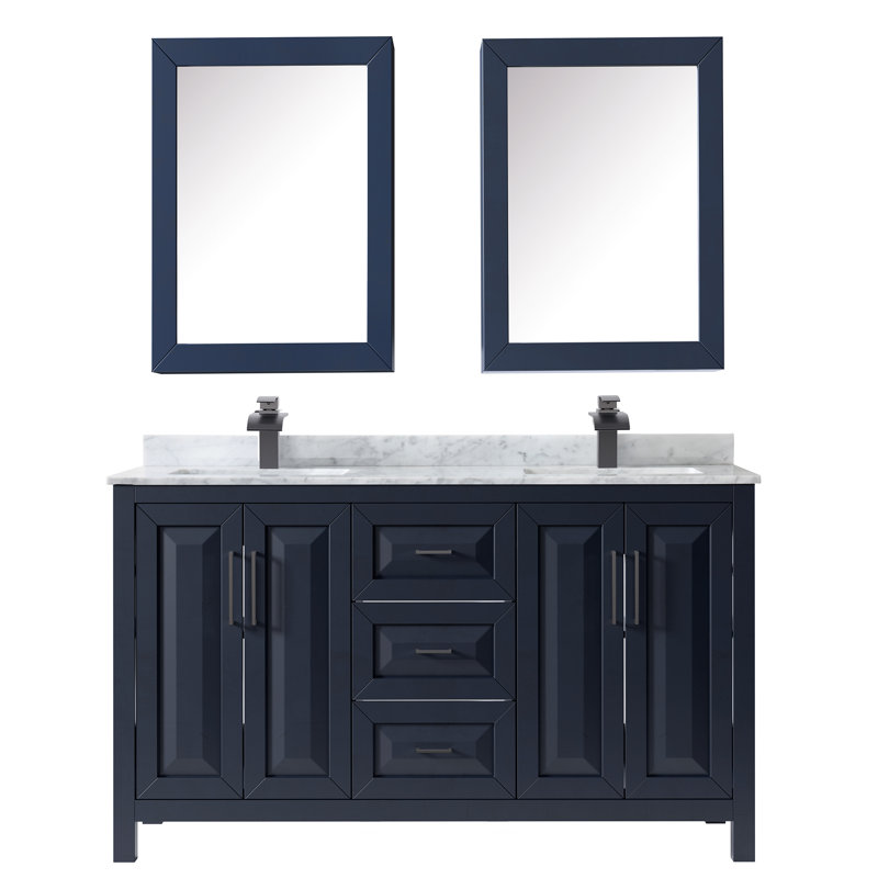 Daria 60'' W Double Vanity, Dark Blue, White Cultured Marble, Brushed Gold
