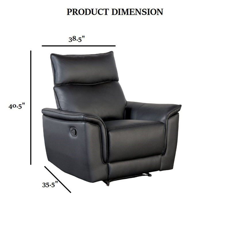 Black Transitional Recliner with Flared Padded Arms for Main Living Area, Black