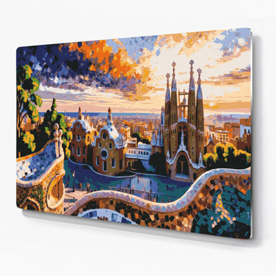 Cities Barcelona Spain Purple Metal Wall Art