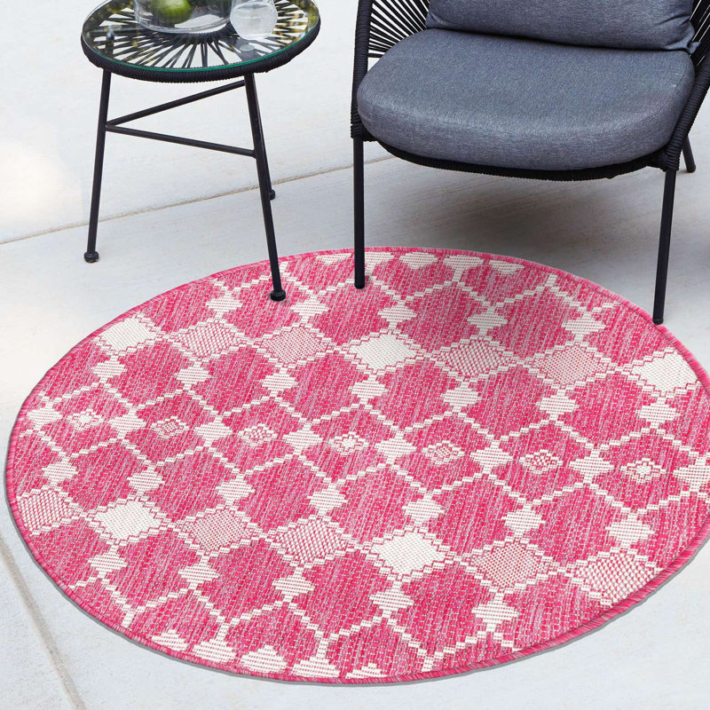 Magenta Traliccio Indoor/Outdoor Trellis Rug, Round 4'