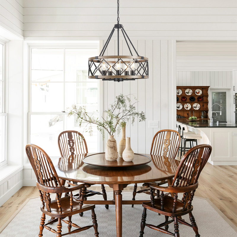 Williston Forge 6- Light 21.65" Dimmable Farmhouse Geometric Drum Chandelier Ceiling Lights for Foyer Kitchen Island Living Room