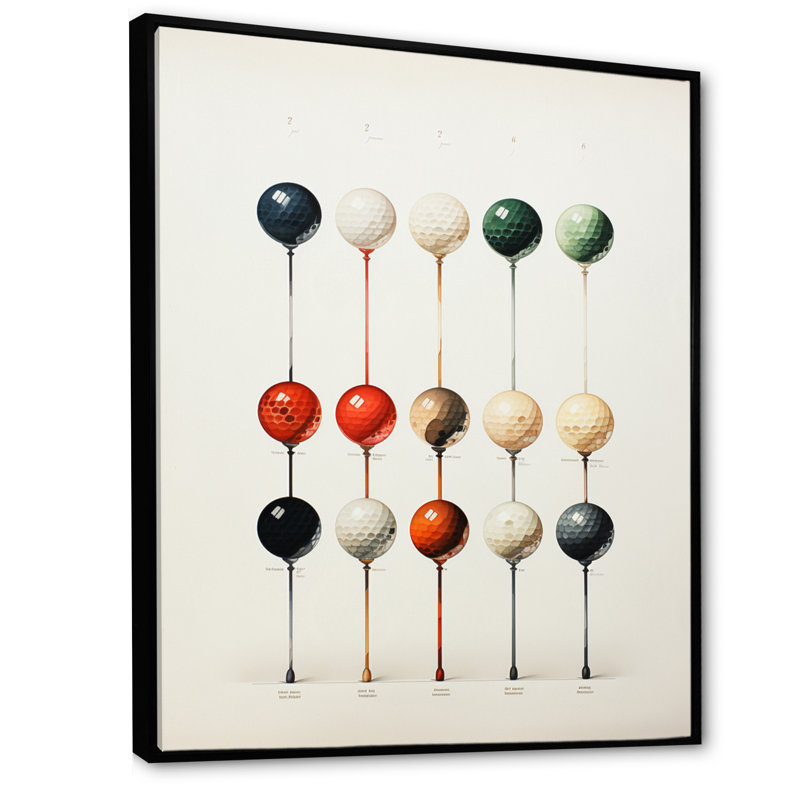 Palaichori Minimalisme Golf Tees IV - Art mural encadré de golf, Cadre flottant noir, H 40 po x l 30 po x P 1,5 po