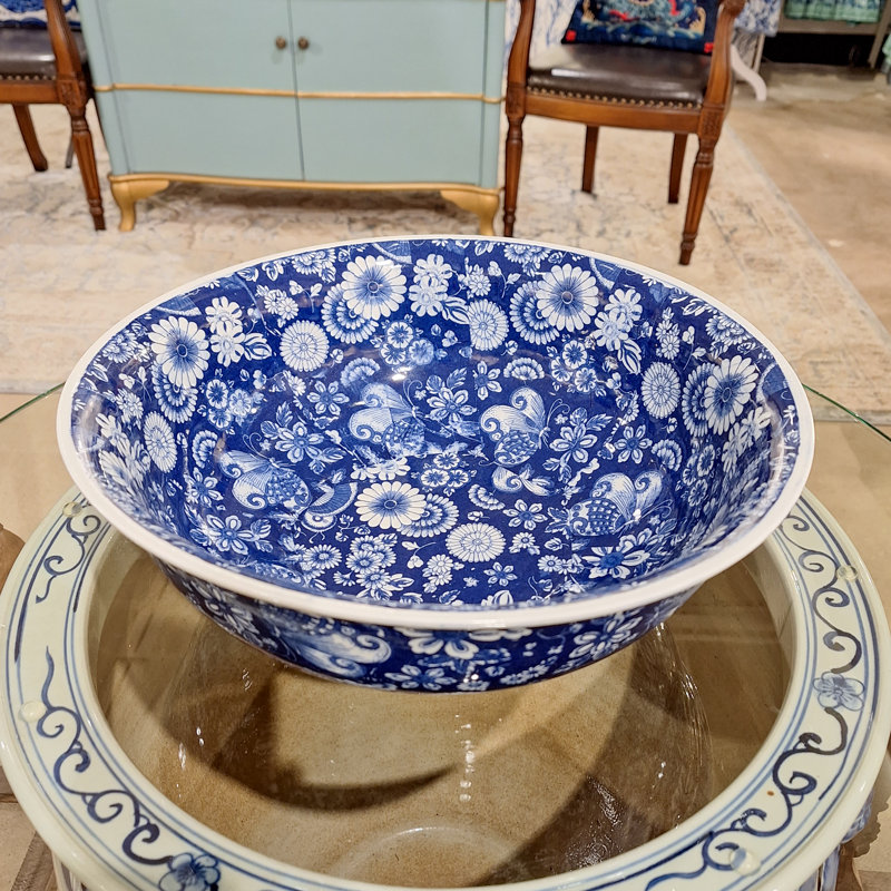 Porcelain China Decorative Bowl, 5" H x 13.5" W x 13.5" D