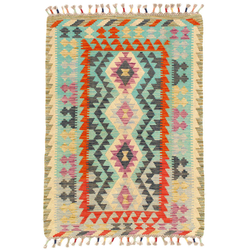 Kilim réversible en laine tissée à plat sur laine 3 pi 5 po x 4 pi 9 po