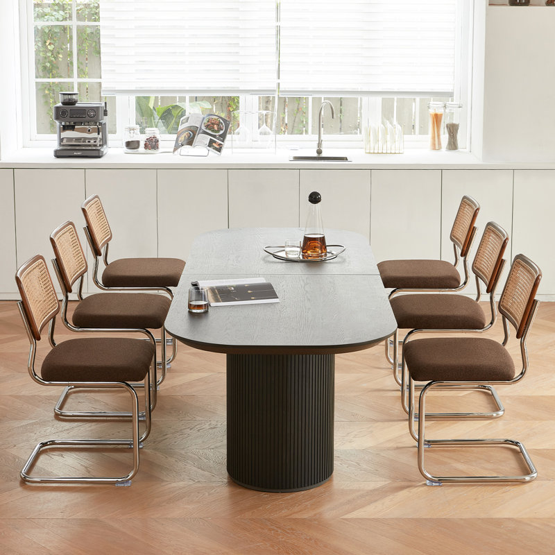 Brown Rattan Dining Chairs Set of 4,Wooden Mid-Century Modern Kitchen Chairs, Mesh Back Cane Dining Room Chairs, Cesca Chair with Metal Chrome Legs