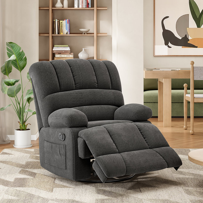 Heald 40.94"W Upholstered Swivel Rocker Recliner, Carbon Grey Velvet