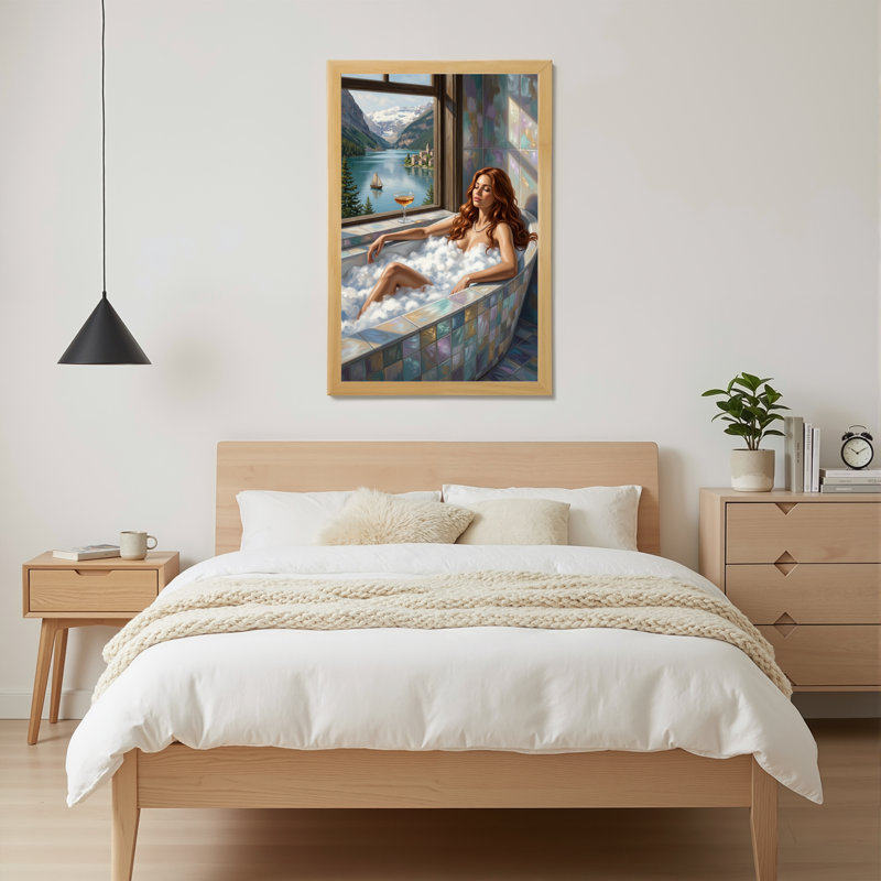 Art mural sur toile en bois naturel pour salon, chambre à coucher, bureau ou vestibule - Décoration murale décorative avec baignoire relaxante