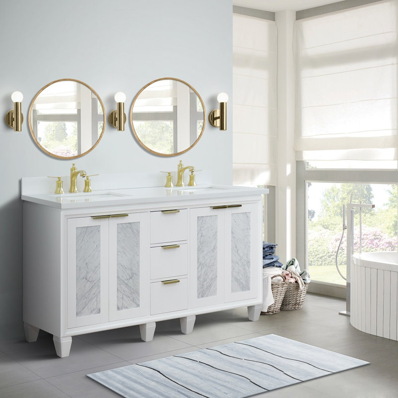 Ensemble de meuble-lavabo double 61 "avec miroir Schreck, Blanc
