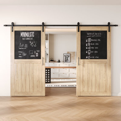 Portes de grange doubles non assemblées et non finies avec ensemble de quincaillerie d'installation sans dérivation Homacer double de 48 po x 80 po Homacer