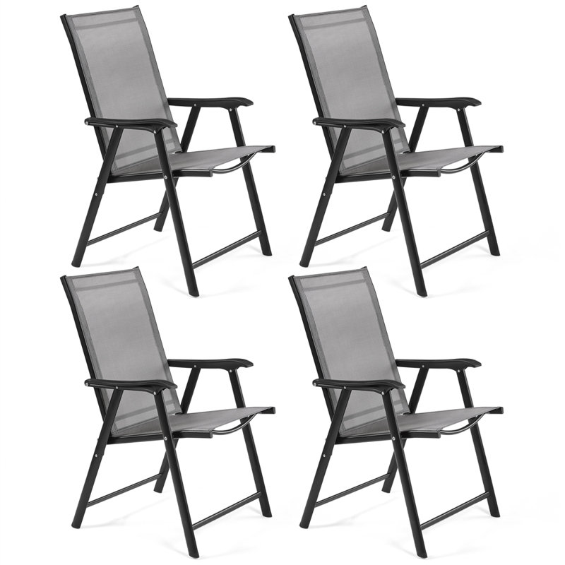 Folding Patio Dining Armchair, 4, Grey