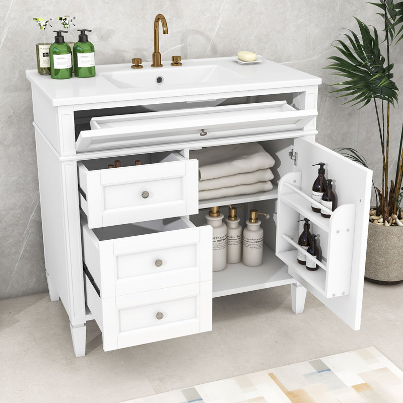 Meuble-lavabo ajustable avec 2 tiroirs Eleene, Blanc