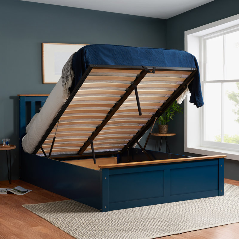 Verona Wooden Ottoman Bed, Small Double (4'), Navy Blue