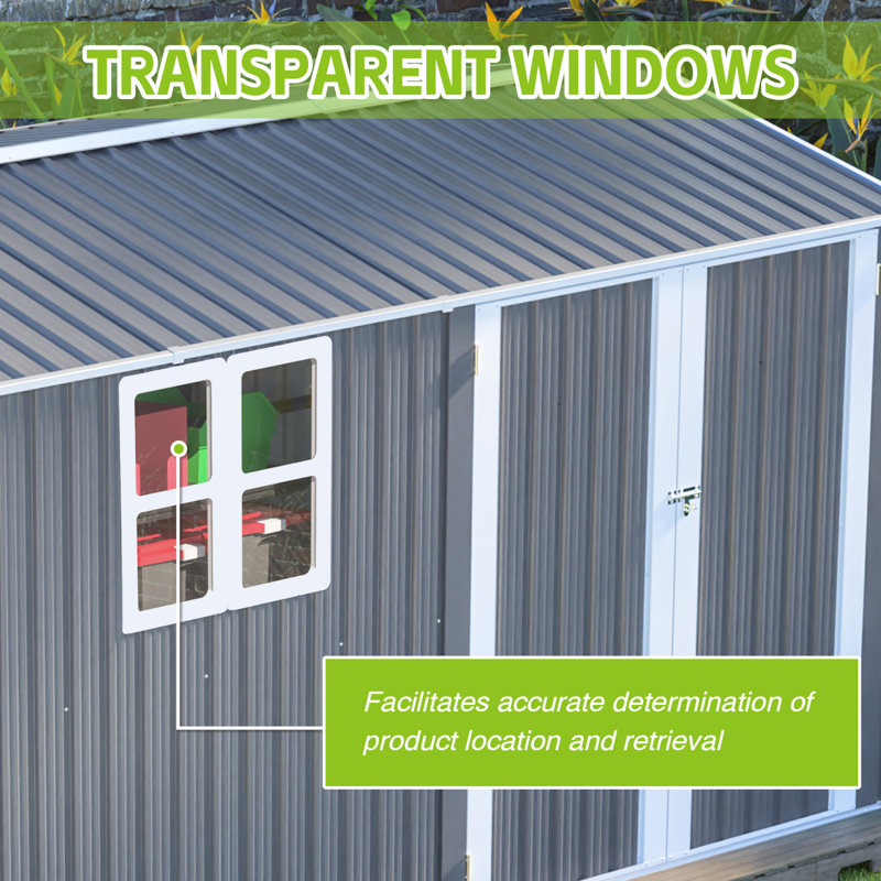8 pi x 12 pi Remise de rangement extérieur en acier très résistant avec fenêtre et portes à charnières
