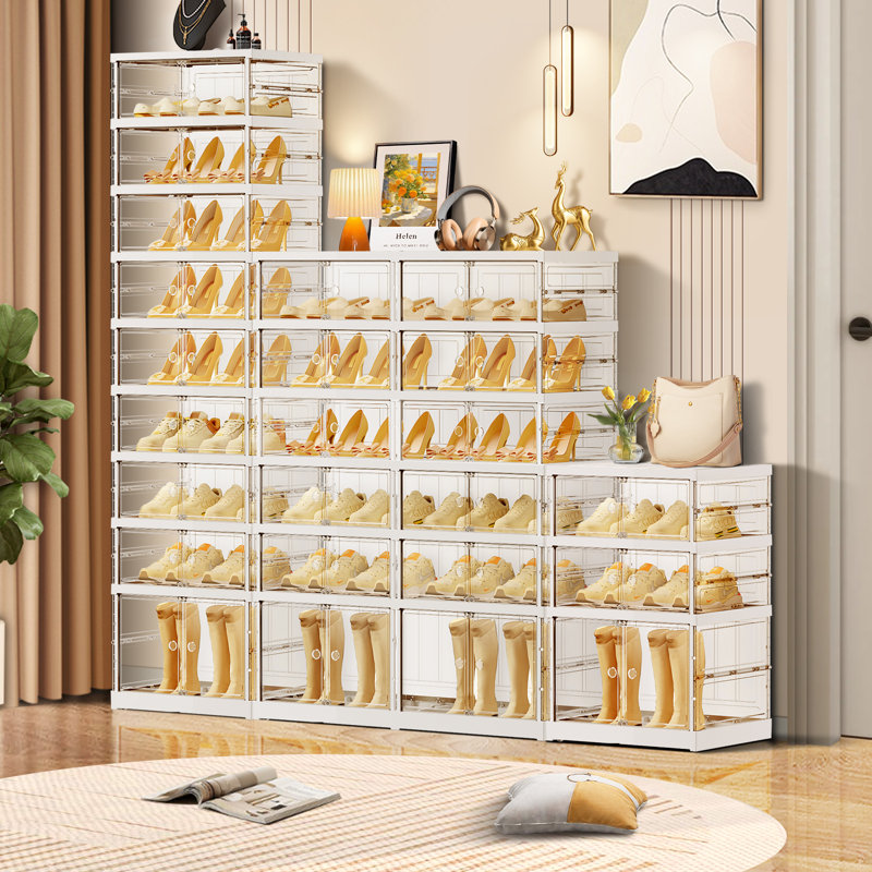 9-Tier 18-36 Pairs Plastic Stackable Shoe Storage Cabinet For Entryway Easy Assembly