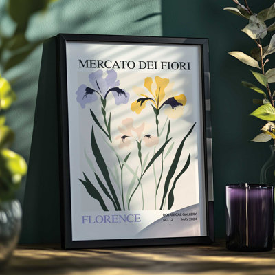 Reproduction du marché aux fleurs de Florence dans un cadre en argent poli
