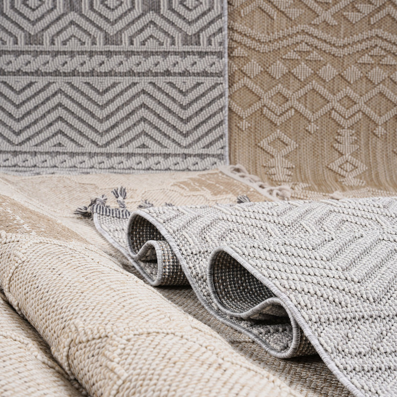 Tapis médaillon tissé et gris / blanc 4 x 6 po