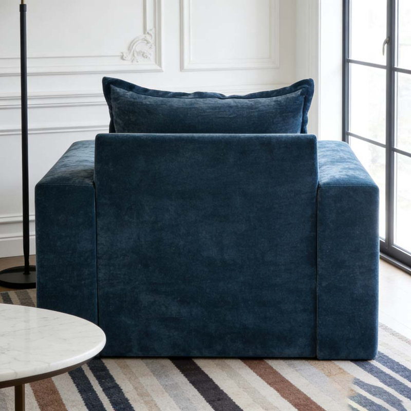 40.9" Accent Chai Chenille Upholstered Armchair with Wide Armrests, Blue