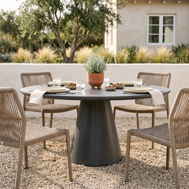 Round Concrete Outdoor Dining Table , 63 " W 63 " D, Dark Gray