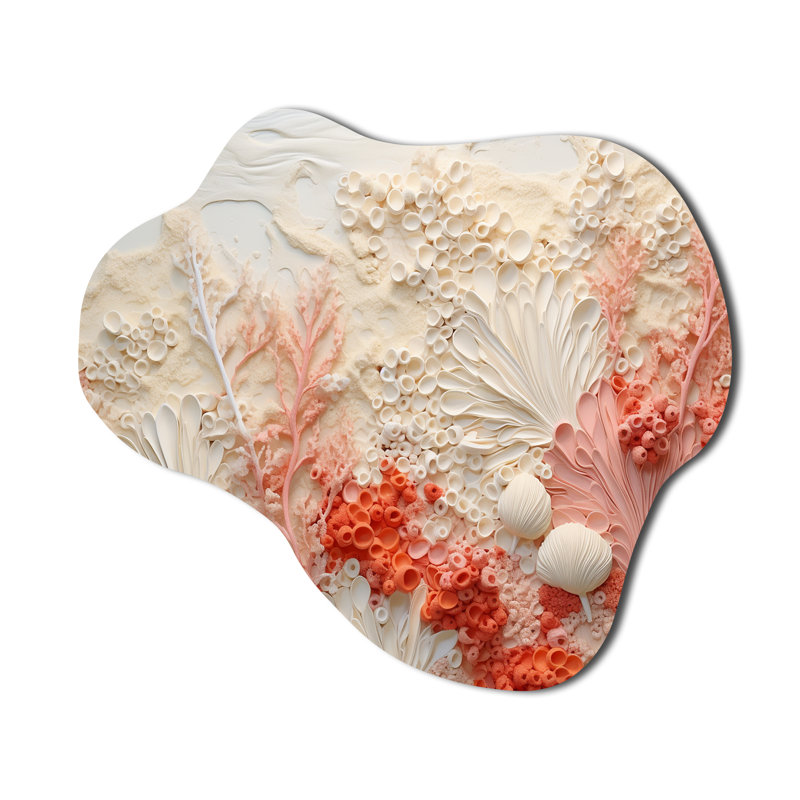 Pink And White Coastal Coral Collage V - Coastal Coral Under Water Cloud Shape Irregular Metal Wall Decor, 28" H x 25" W