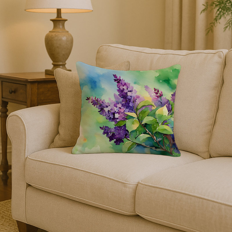 Coussin décoratif aquarelle lilas mauve New Hampshire, Carré 14 po