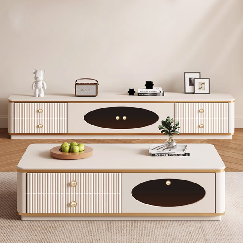 Meuble télé moderne de style crème, H 13,77 po x L 70,86 po x l 15,74 po