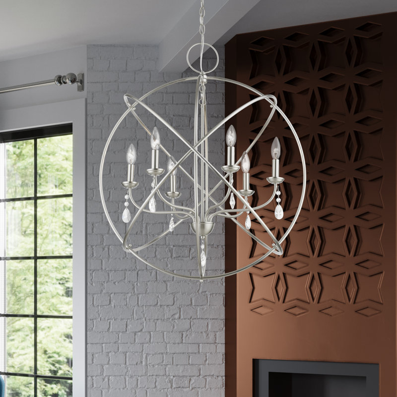 Lesperance 6-Light Steel Globe Chandelier , Brushed Nickel