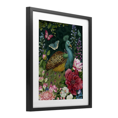«Wild Garden Peacock», reproduction sous verre encadrée par Nicole Tamarin