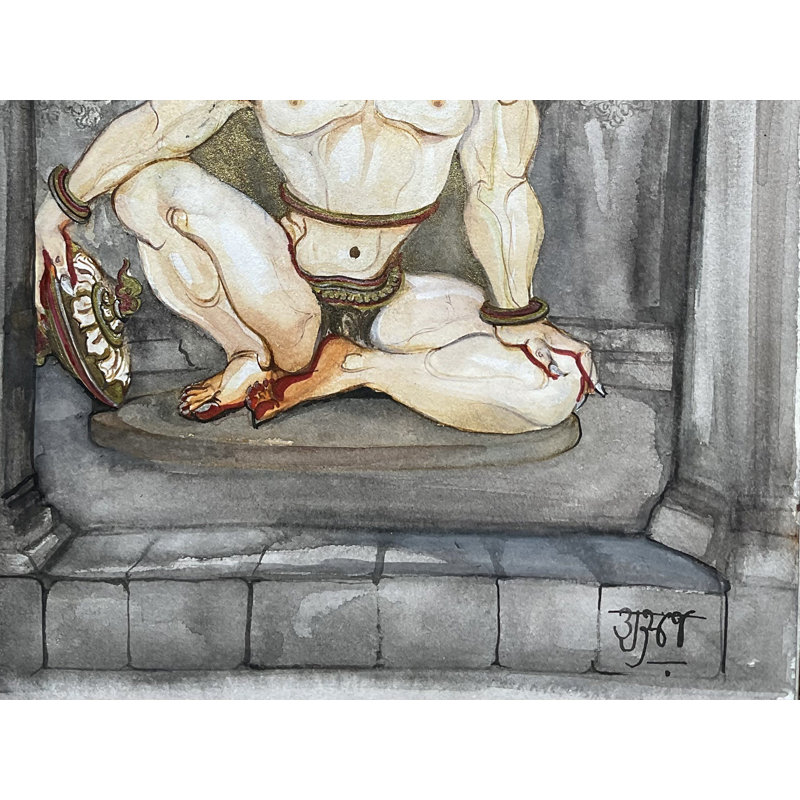 Sculpture de la dynastie Vakataka, seigneur Narasimha, peinture | Peinture à l'aquarelle | Anuj Shastrakar