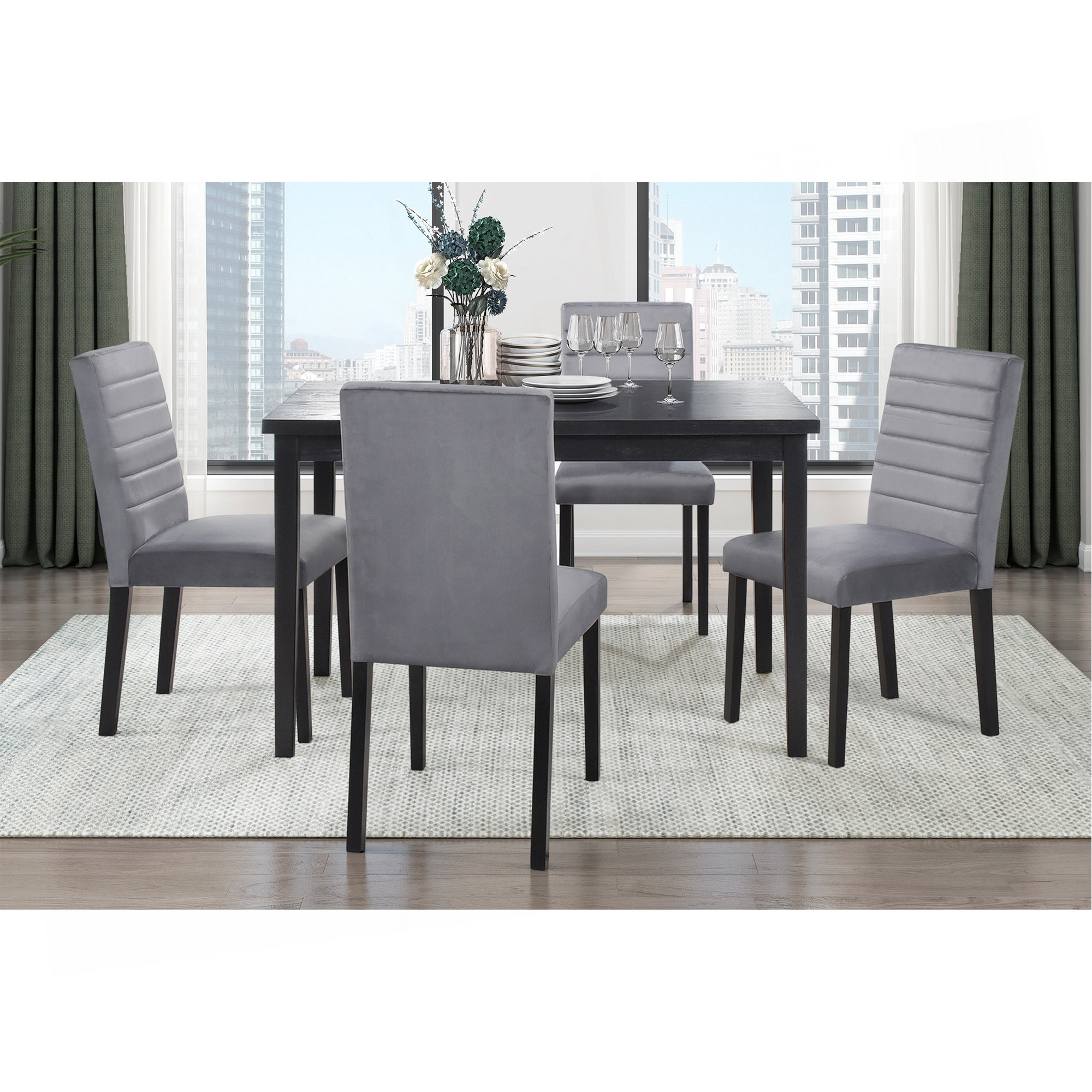 Latitude Run® 5Pc Dining Set Black Finish Dining Table And 4X Gray ...