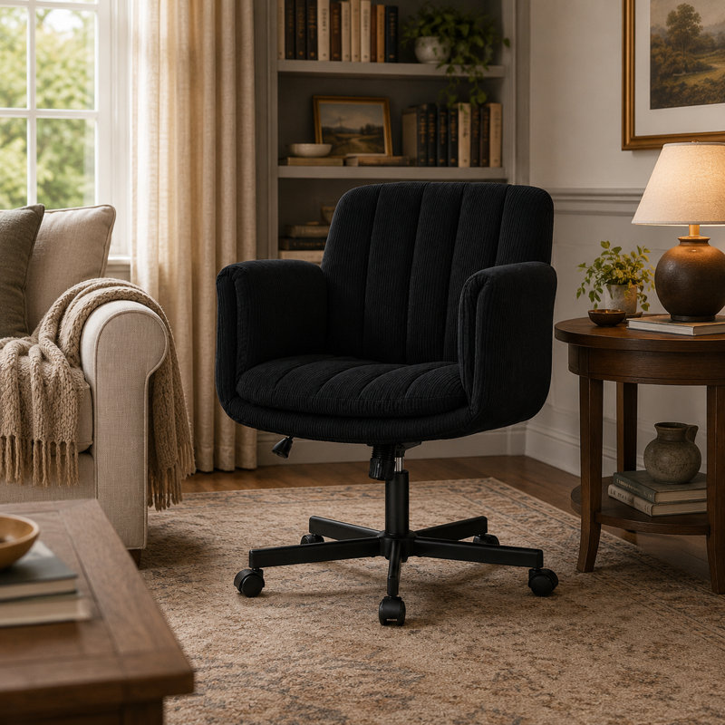 Fauteuil d'appoint en velours côtelé de 22,4 po de largeur avec accoudoirs rabattables à 5 positions, hauteur réglable, dossier inclinable, pivotement sur 360 ° et roulettes