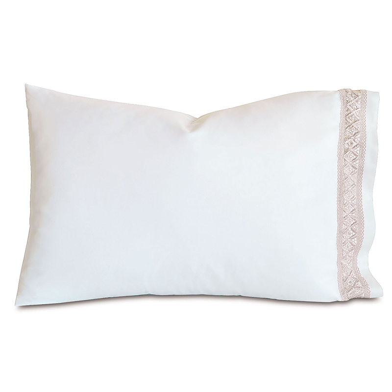 Juliet Egyptian Cotton Sateen Solid Colour Pillowcase, White/Fawn, Standard Pillowcase