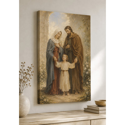 Large Holy Family Canvas Wall Art 24x36 Inch Blessed Virgin Mary Saint Joseph and Child Jesus Christian Spiritual Decor for Home Prayer Room Ready to Hang