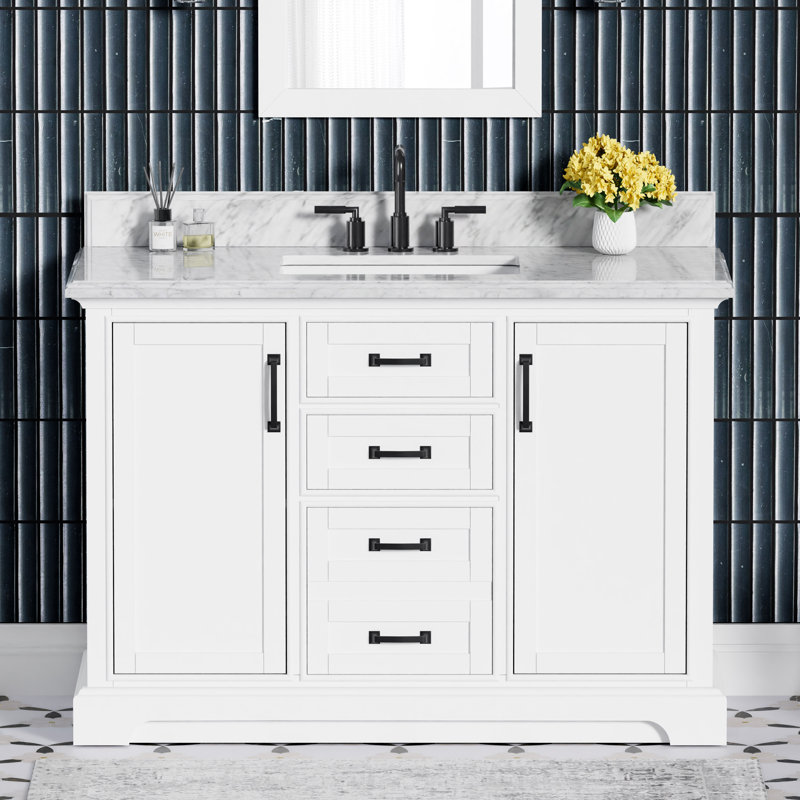 Meuble-lavabo simple 48 po avec plateau en marbre de Carrare Rhoda, pré-assemblé