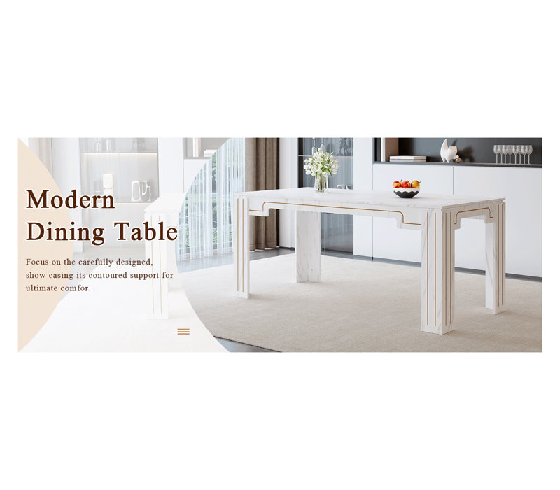 Table de salle à manger en marbre blanc 71 po avec pieds cannelés 71 po