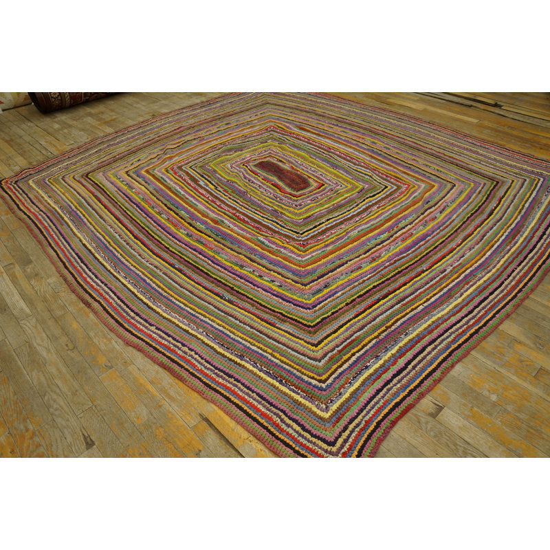 Antique Braided American Geometric Flat Weave Rug