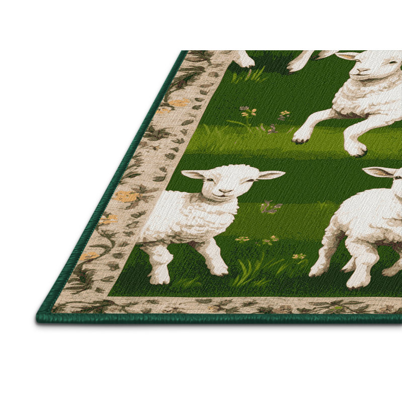 Washable Spring Lambs Farm Area Rug, Rectangle 6' x 9'
