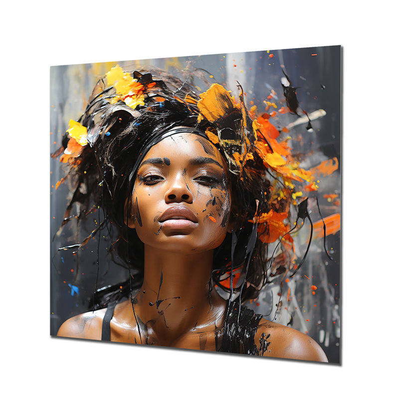 Automne, feuilles, femme, art africain, H 16 po x l 16 po