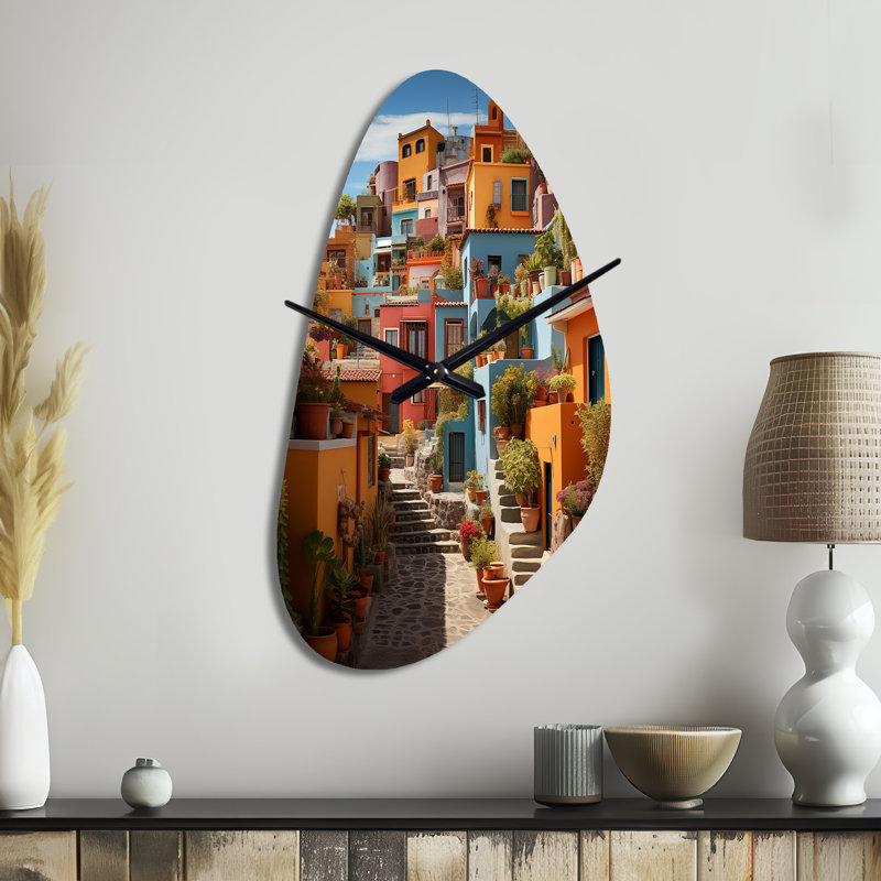 «Colorful Mexico Colorful Casas This IX» - horloge murale asymétrique traditionnelle, Moyenne