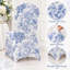 Lot de 10 housses de chaises de banquet en spandex à motif toile de Jouy blanche et bleue